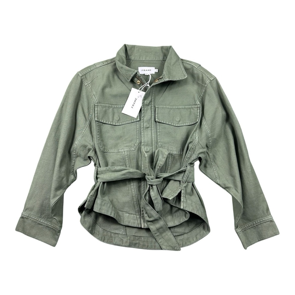 FRAME Women Green Twisted Shirt Jacket Washed Military Cotton TSHJK864R S NWT